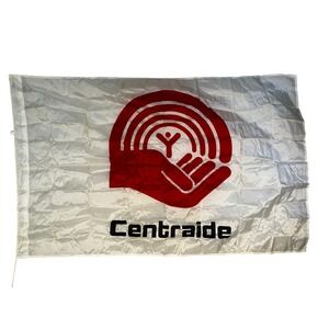 Vintage Centraide United Way Flag Montreal Quebec Canada Nylon 36x54 White Red